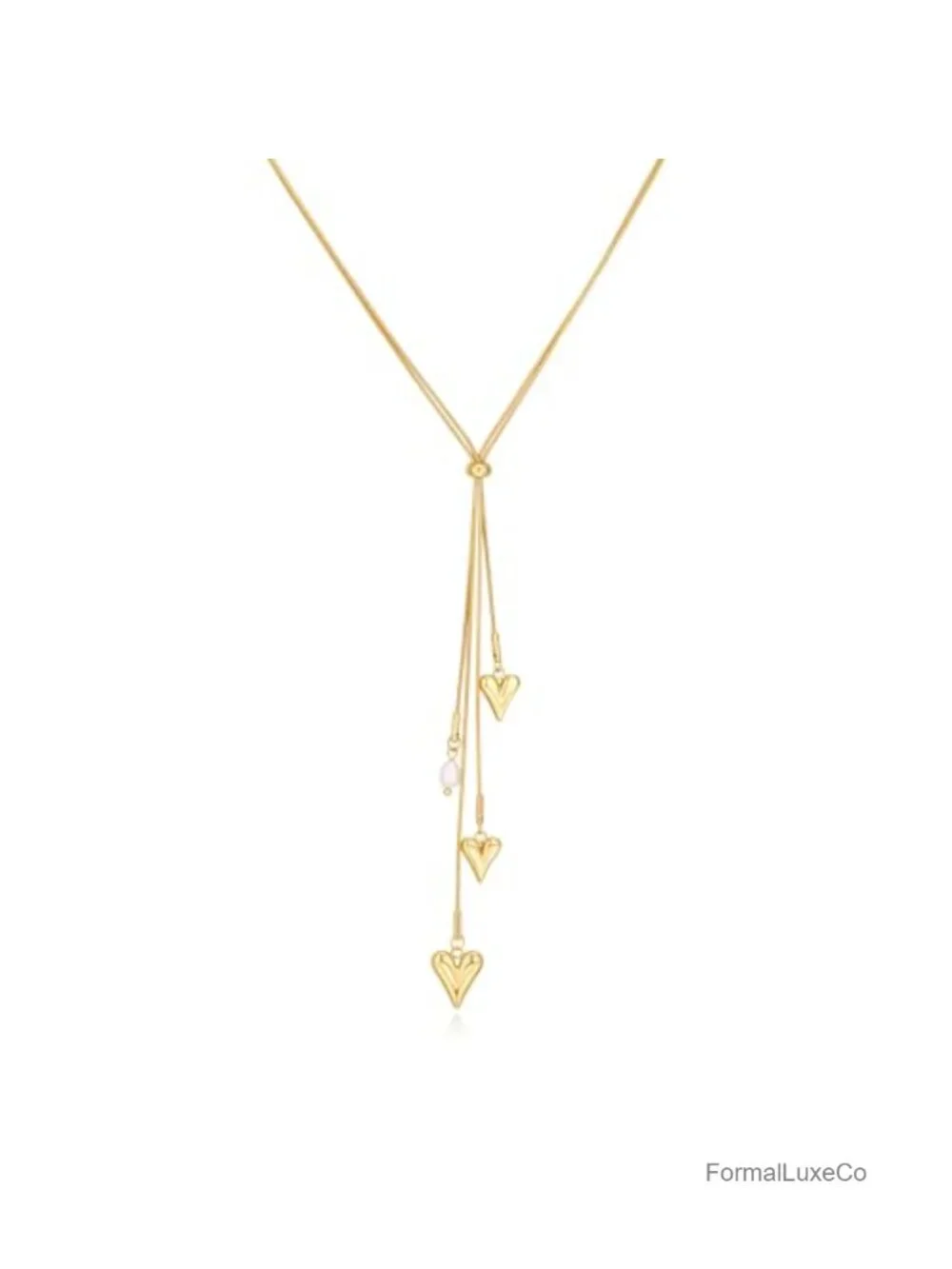 Gold Plated Lariat Necklace for Women Y Shape Heart Pearl Layering Long Necklace